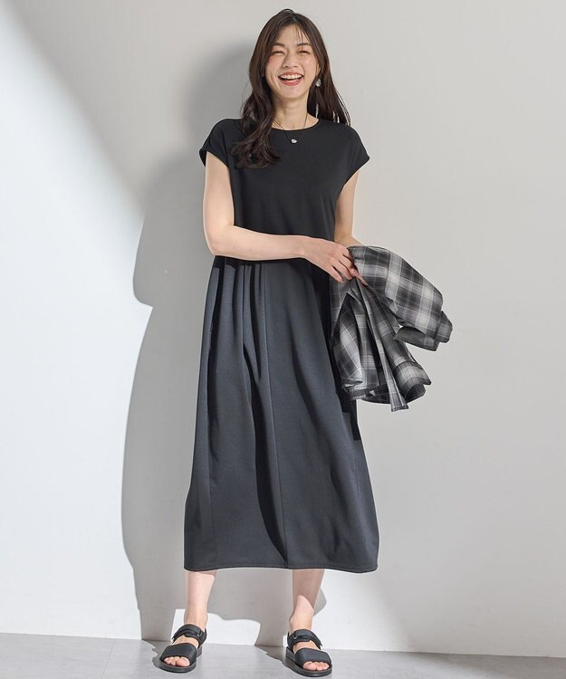 ANY L 【洗濯機可】ライトポンチコクーンワンピース ブラック