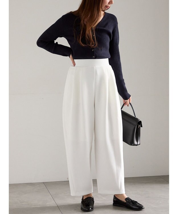 Te chichi ウェーブメタル釦Vネックリブカーディガン ネイビー