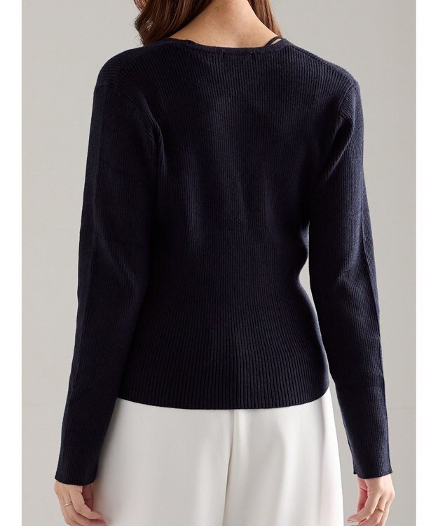 Te chichi ウェーブメタル釦Vネックリブカーディガン ネイビー