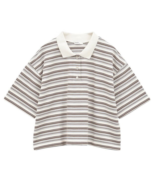 earth music&ecology レトロボーダーポロシャツ Border Blue