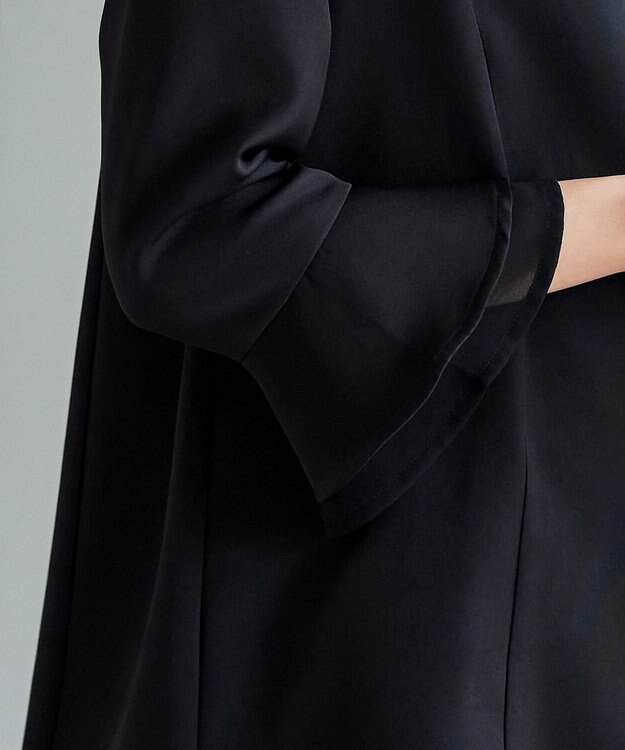 Tiaclasse 【洗える】ビジュー付きフレア袖チュニックブラウス ブラック