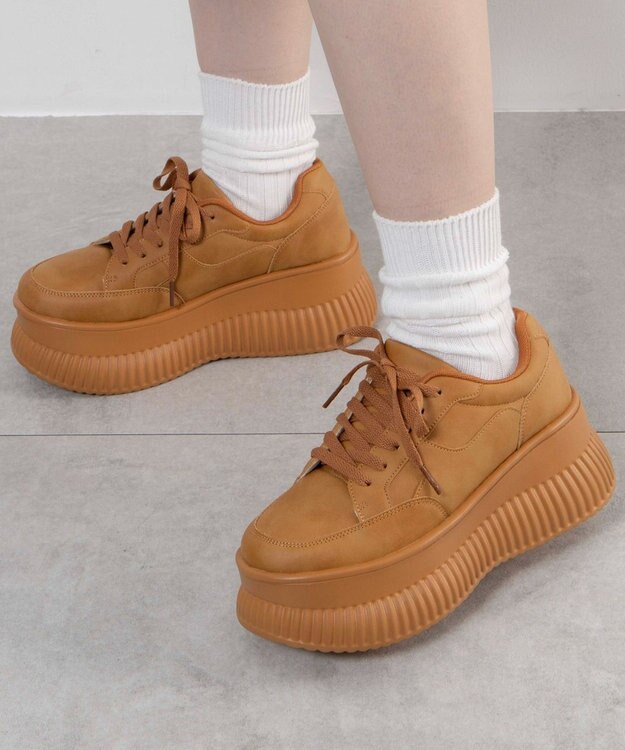 WEGO 厚底プラットフォームスニーカー キャメル