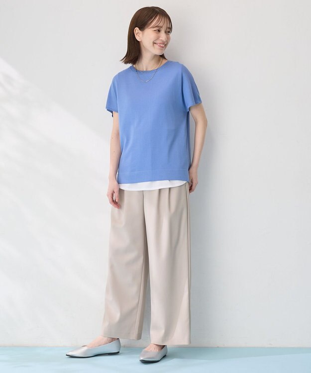 ANY 【接触冷感/UVカット/抗菌防臭/手洗い可/アンチピリング】ファンクションフレンチスリーブニット ブルー