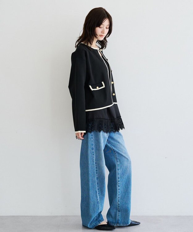 YECCA VECCA 金釦トリミングジャケットライクカーディガン Black