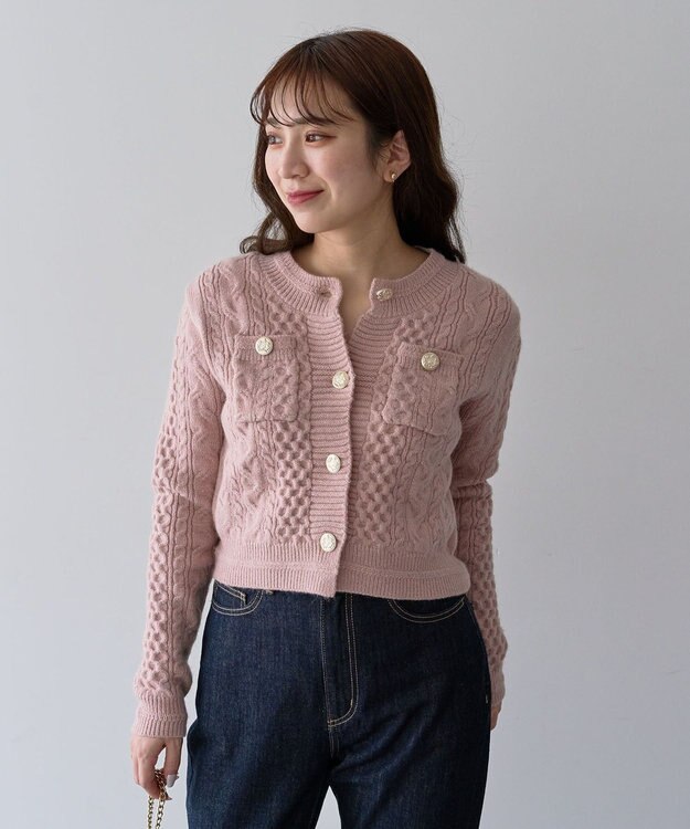 Green Parks ・ｓｗｉｎｇ　ｂｙ　ケーブルニットカーディガン Pink