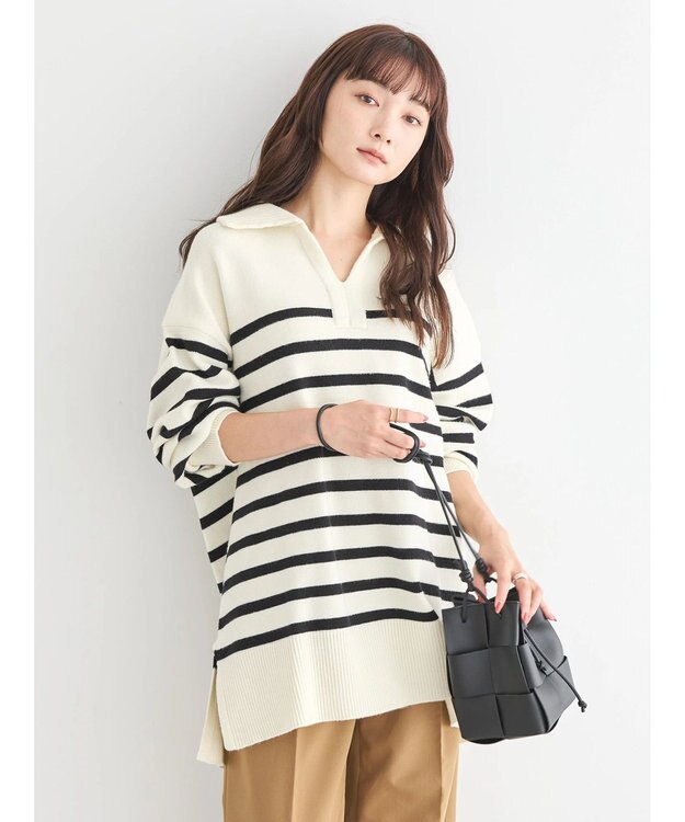 AMERICAN HOLIC バイパチ衿付きニットチュニック Ivory