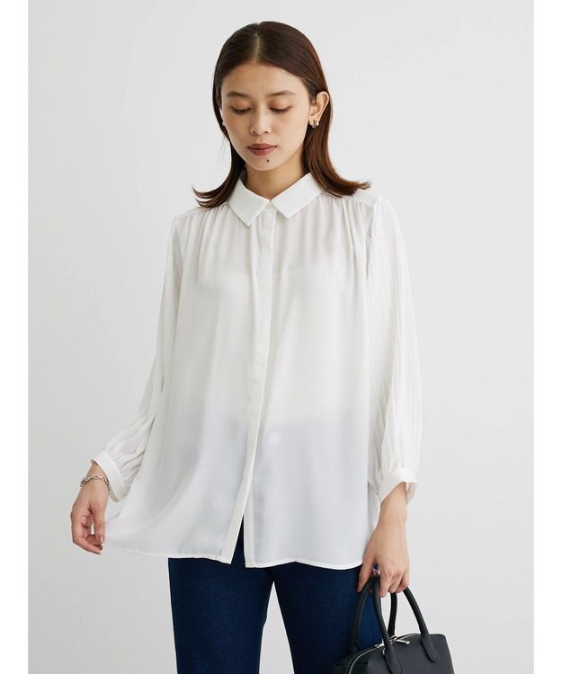 Green Parks 袖プリーツ衿付きブラウス