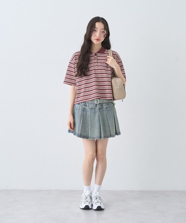 earth music&ecology レトロボーダーポロシャツ Border Pink