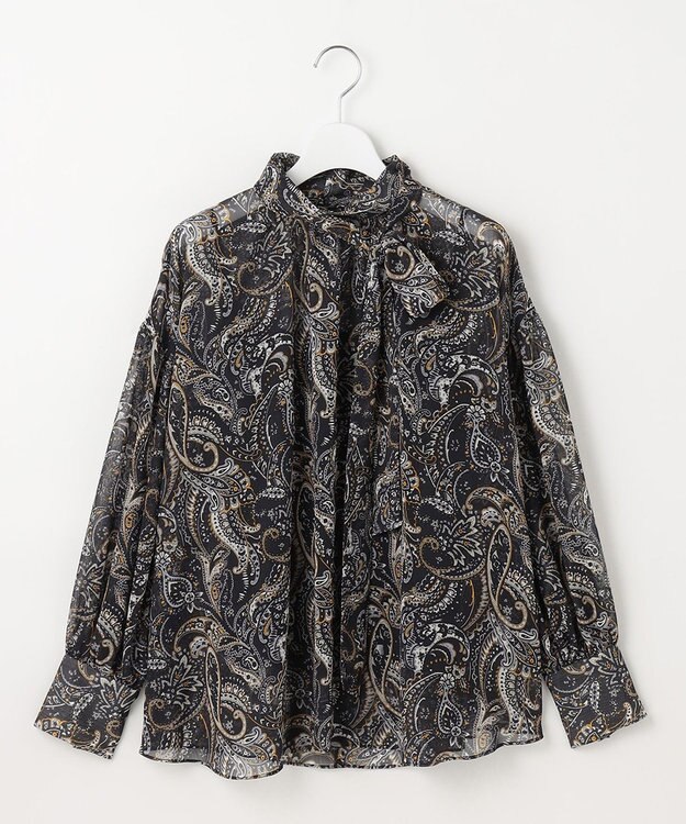 自由区 ペイズリープリントボウタイ ブラウス ネイビー