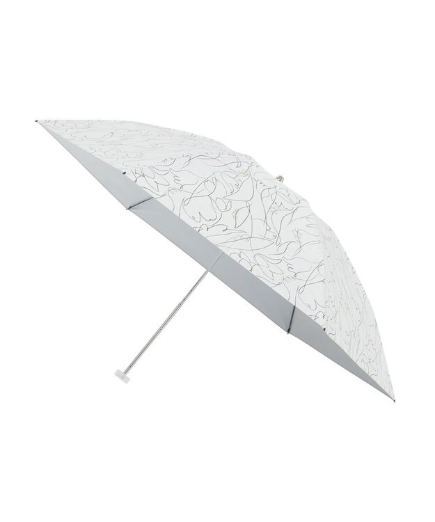 MOONBAT 【晴雨兼用/ 一級遮光/UV99％】フワクール (Fuwacool) 折りたたみ日傘 フワクールホワイト ラインフラワー 軽量 ホワイト