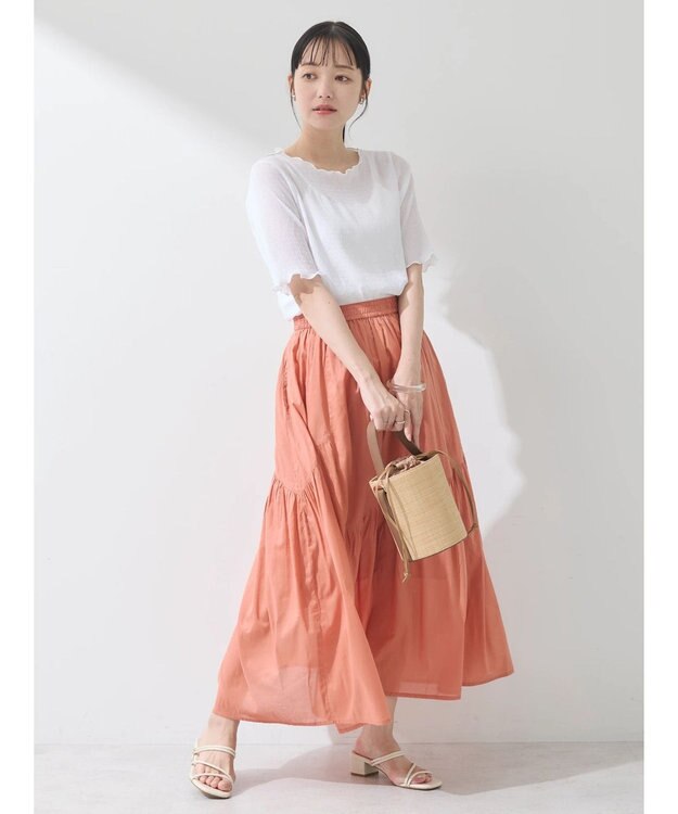 earth music&ecology コットンボイルランダム切替フレアスカート Orange
