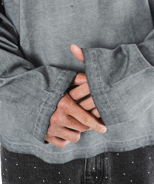 WEGO 【ユニセックス着用ITEM/MLサイズ展開】コールドダイダメージアップリケT（LS） グレー