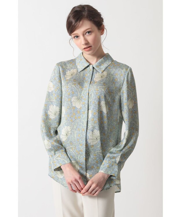 DAKS ボタニカルプリントブラウス ライトブルー