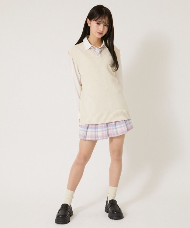 WEGO 【SCHOOLITEM】無地ニットベスト オフホワイト