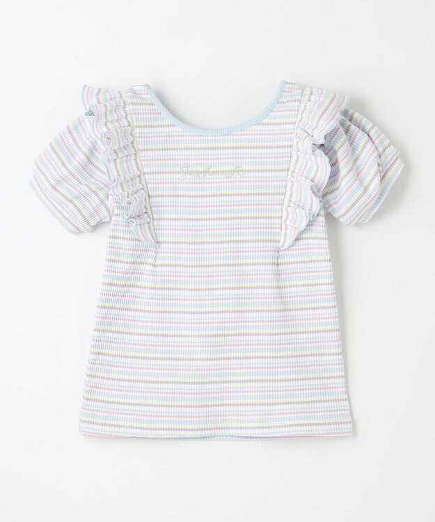 ANY KIDS オン・オフショルダー ボーダー Tシャツ サックスブルー系