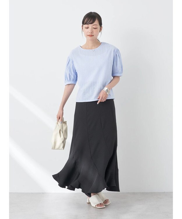 earth music&ecology 刺繍パフスリーブブラウス Sax