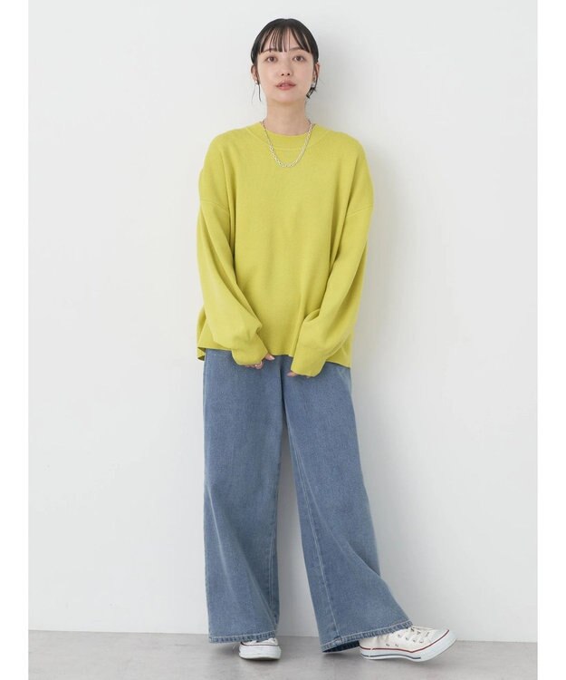 earth music&ecology アンチピリングバックスリットプルオーバー Lime Green