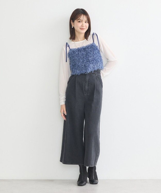 earth music&ecology ベロアリボンフェザービスチェ Blue