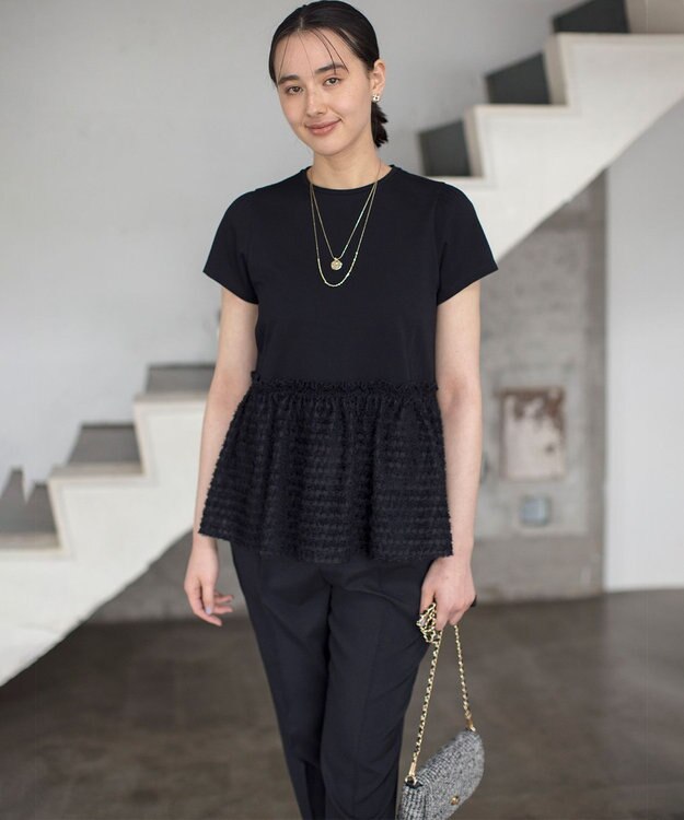 組曲 S 華感フレア カットソー ブラック系