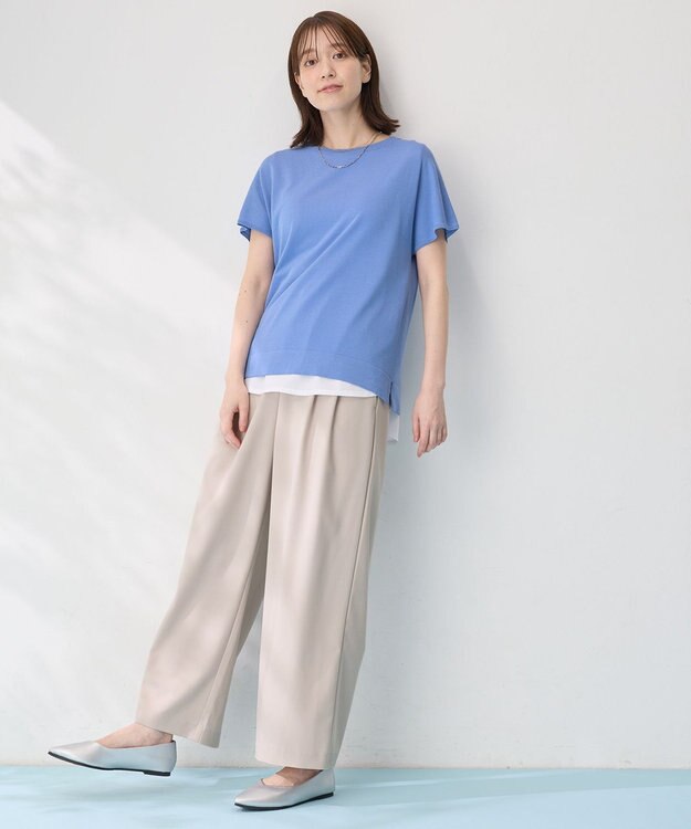 ANY 【接触冷感/UVカット/抗菌防臭/手洗い可/アンチピリング】ファンクションフレンチスリーブニット ブルー