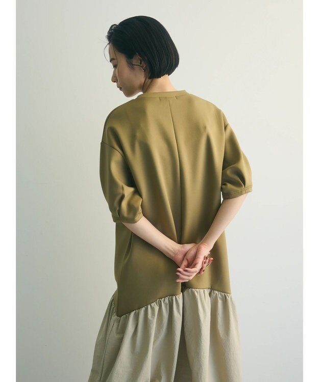 Green Parks ａ．異素材切り替えバルーンワンピース Khaki
