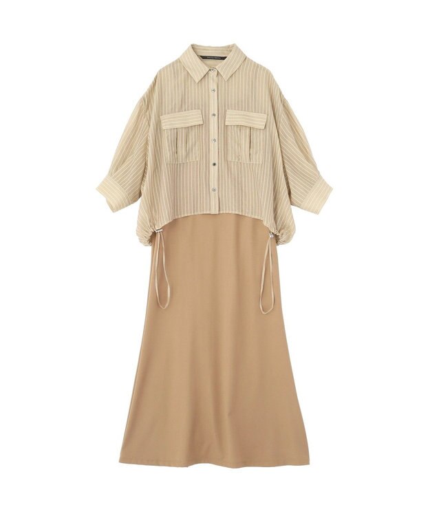 YECCA VECCA 【2点SET】ミリタリーシアーシャツセットキャミワンピース Beige
