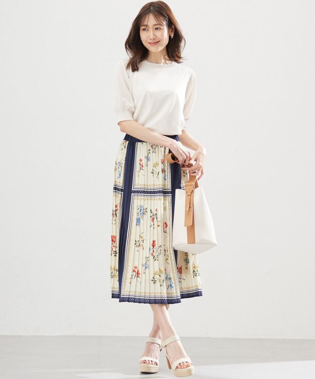 組曲 スカーフパネルプリント スカート アイボリー系5
