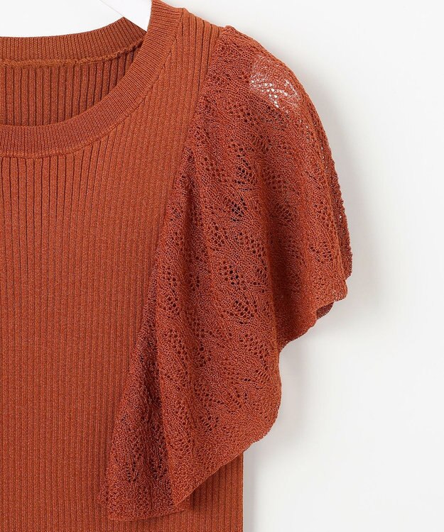 ANY SIS 【洗える】レーシーフレアスリーブ ニット テラコッタ