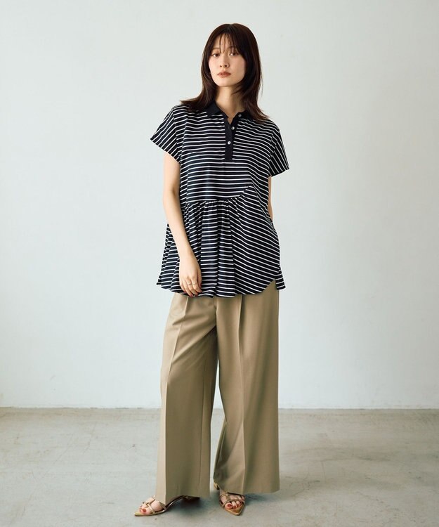 YECCA VECCA アシメボーダーポロシャツ Black