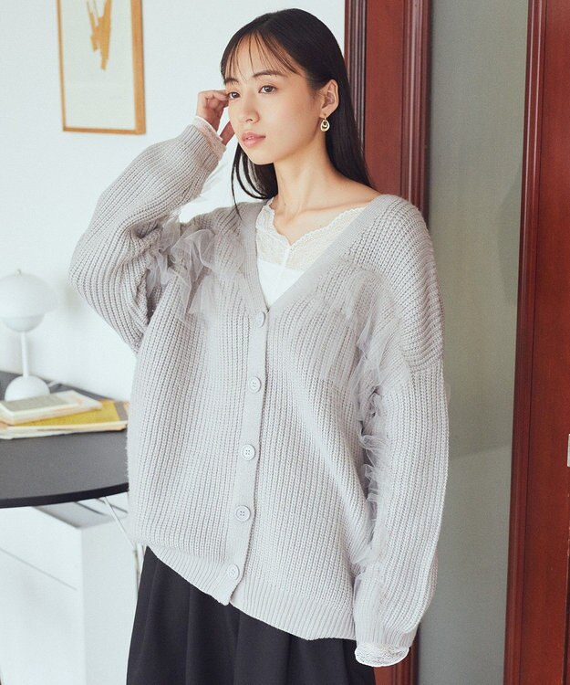 earth music&ecology チュールフリルカーディガン Light Gray