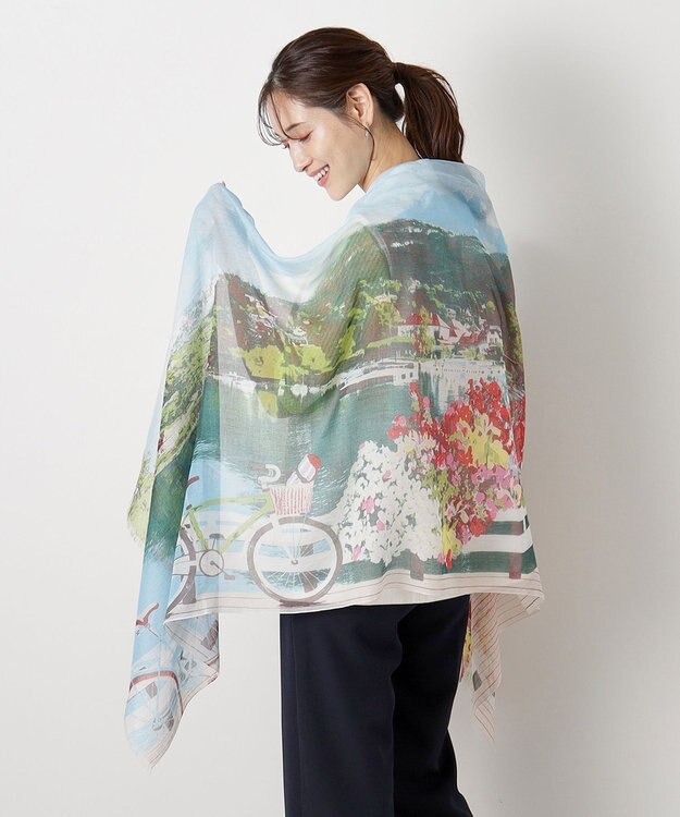 MOONBAT ハナト (Hanato) シルクコットンストール レイクサイド 197cm×70cm サックスブルー