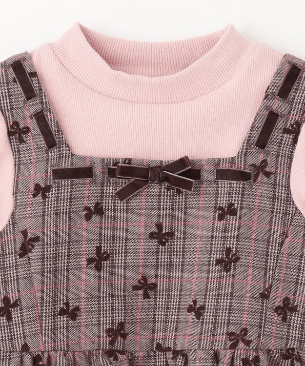 ANY KIDS チェック柄 ドッキング ワンピース ピンク