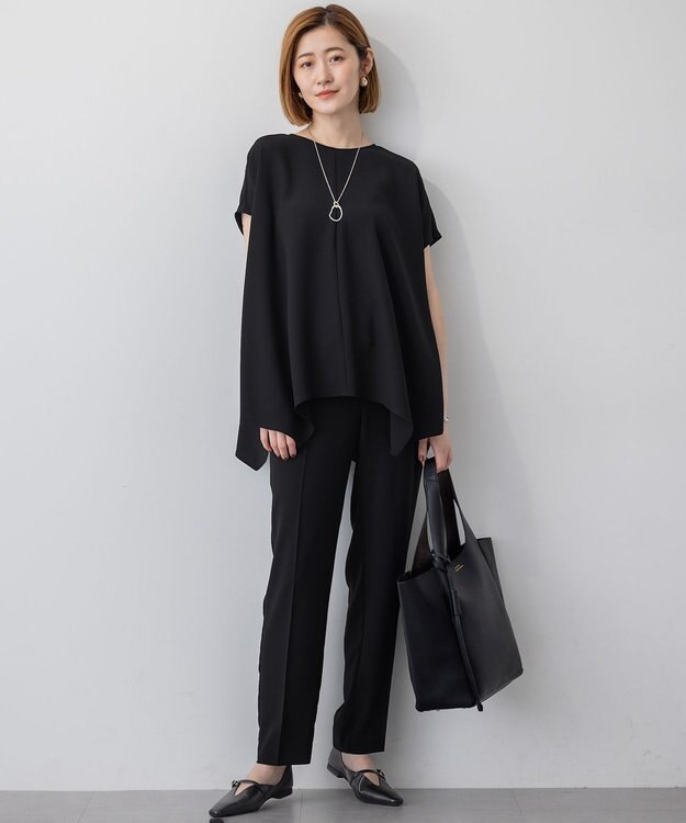 23区 【Oggi7月号掲載/吸水速乾/接触冷感/UVカット】ストレッチジョーゼット テーパード パンツ ブラック系