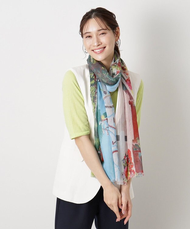 MOONBAT ハナト (Hanato) シルクコットンストール レイクサイド 197cm×70cm サックスブルー