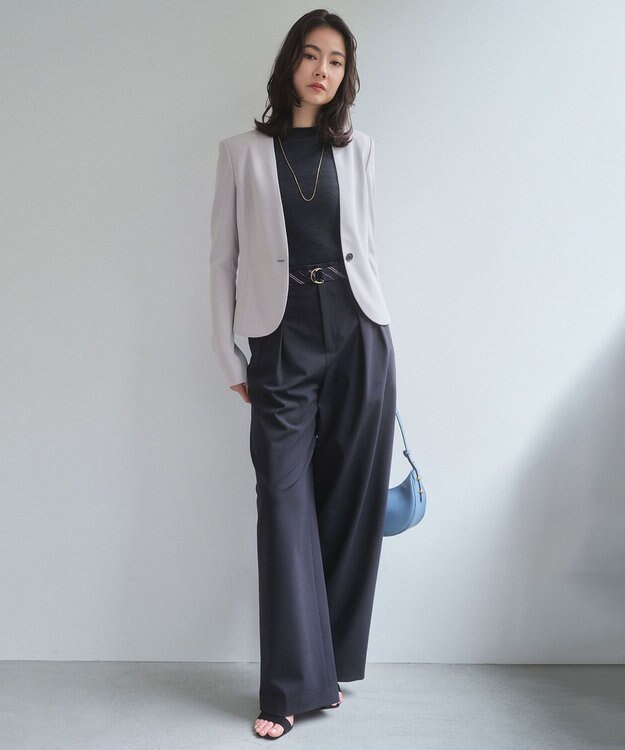 BEIGE， ZEPHYR / ベルト付き 2タックワイドパンツ Navy