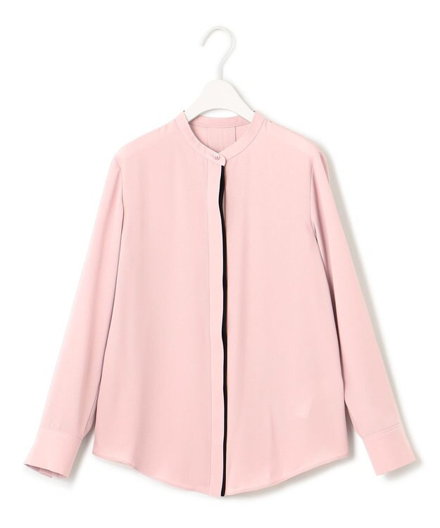 ICB 【WEB限定カラーあり・速乾・洗える】BackSatinAmunzen バンドカラーブラウス ヘイズピンク系