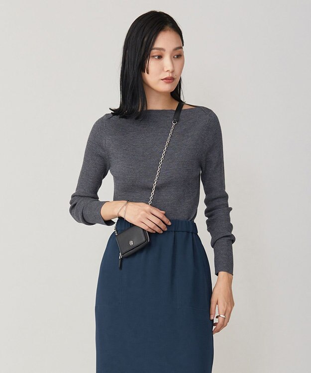 ICB 【洗える】エクストラファインメリノリブ ボートネックニット ミディアムグレー系