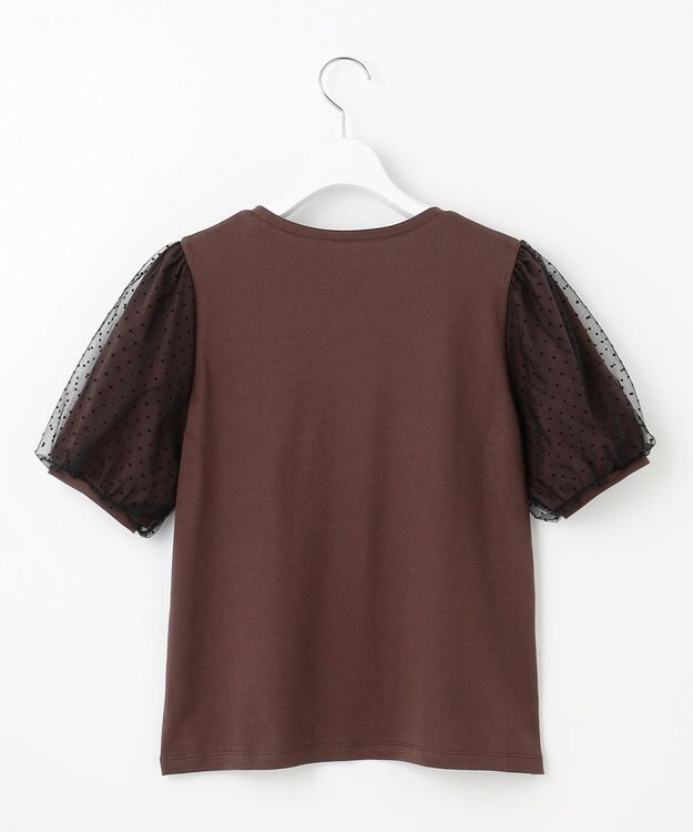 Feroux 【汗ジミが目立たない・洗える】チュール袖パフスリーブ Tシャツ ダークブラウン系