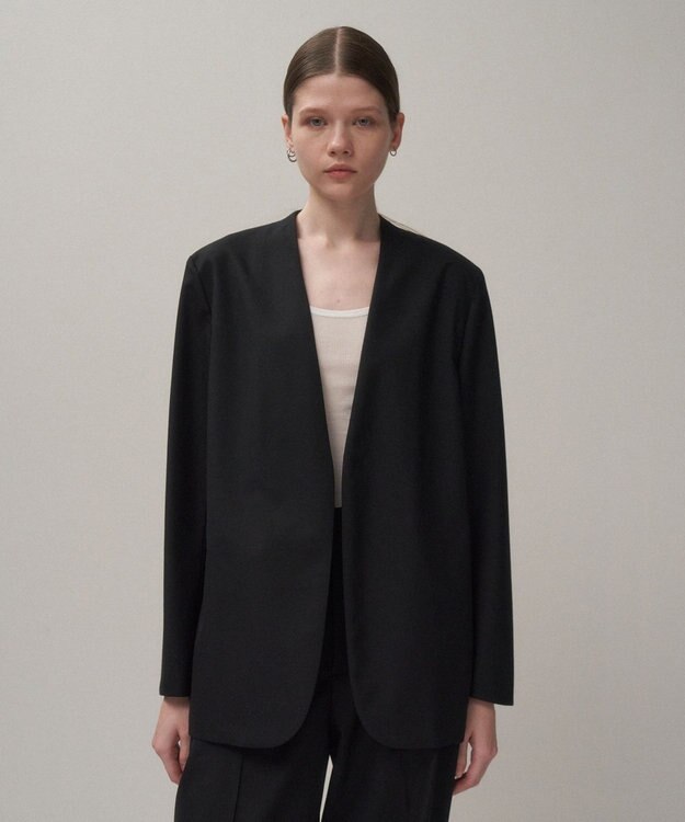 ATON 【26FW】WOOL TROPICAL | ノーカラージャケット BLACK