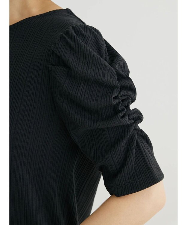 Green Parks リブ肩デザイン５分袖プルオーバー Black