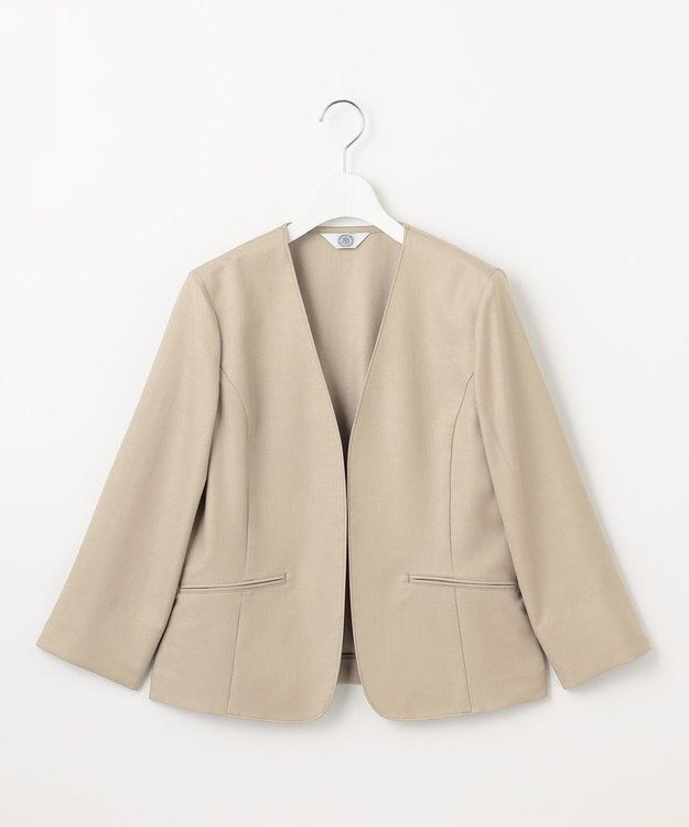 J.PRESS LADIES 【セットアップ対応・洗える・UVケア・吸水速乾】OXIJEWELストレッチ ノーカラー ジャケット ベージュ系