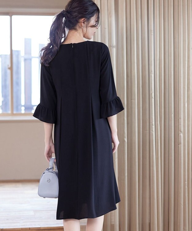 Tiaclasse L 【洗える】飴玉パールフレア袖ワンピース ネイビー