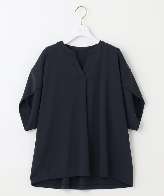 ANY SIS 【接触冷感・吸水速乾・UVケア】エアリードレープスムーススキッパー ブラウス ネイビー