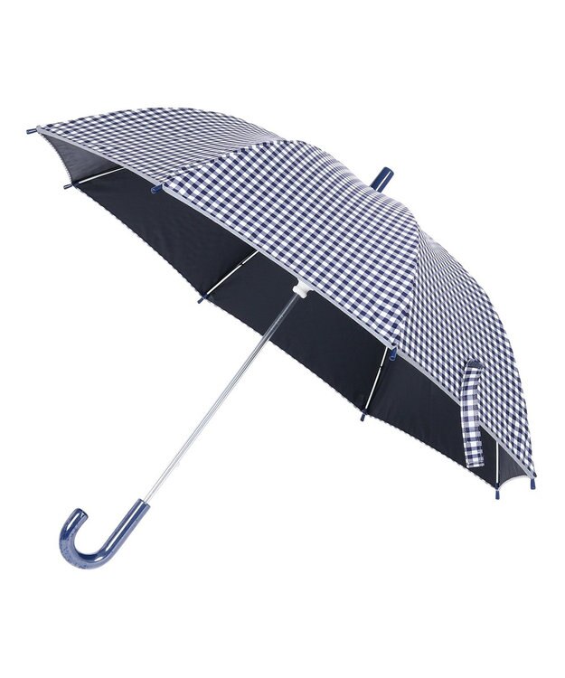 MOONBAT 【キッズ】晴雨兼用日傘 長傘 ギンガムチェック 裾リフレクター 50cm 遮光 遮熱 UV ディープブルー