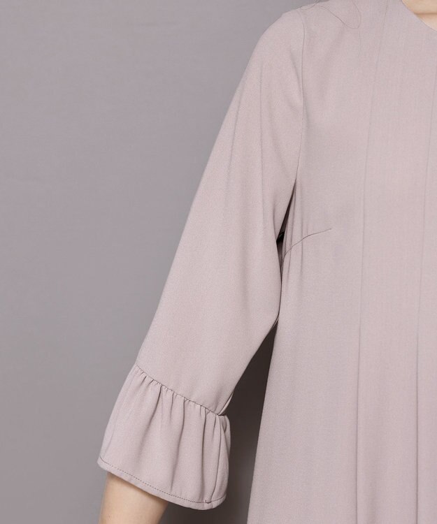 Tiaclasse L 【洗える】飴玉パールフレア袖ワンピース グレージュ