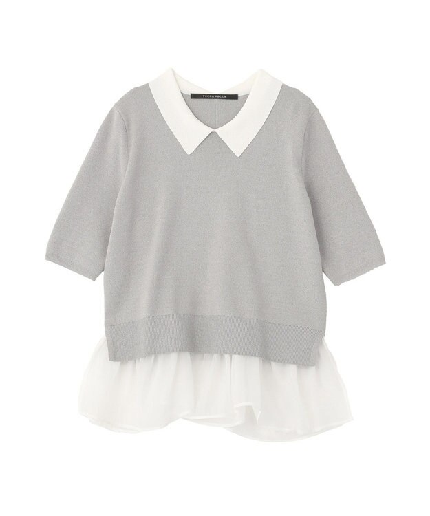 YECCA VECCA 2way襟付きフリルレイヤードニット Gray Mixture