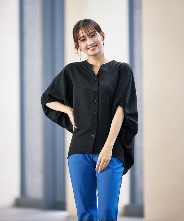 Tiaclasse 【洗える】麻調ドルマンタックシャツ ブラック