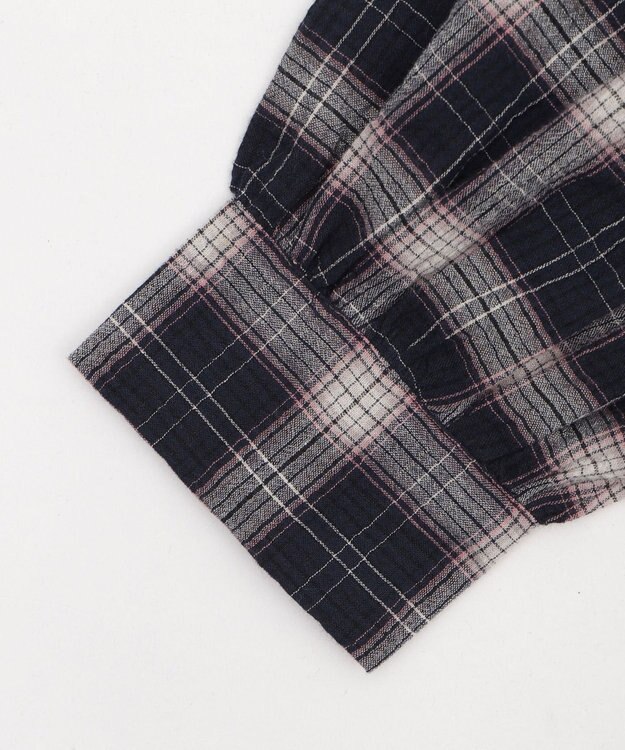 WEGO チェックショートフードシャツ ネイビー