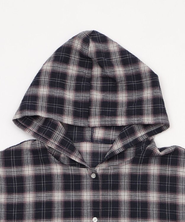 WEGO チェックショートフードシャツ ネイビー