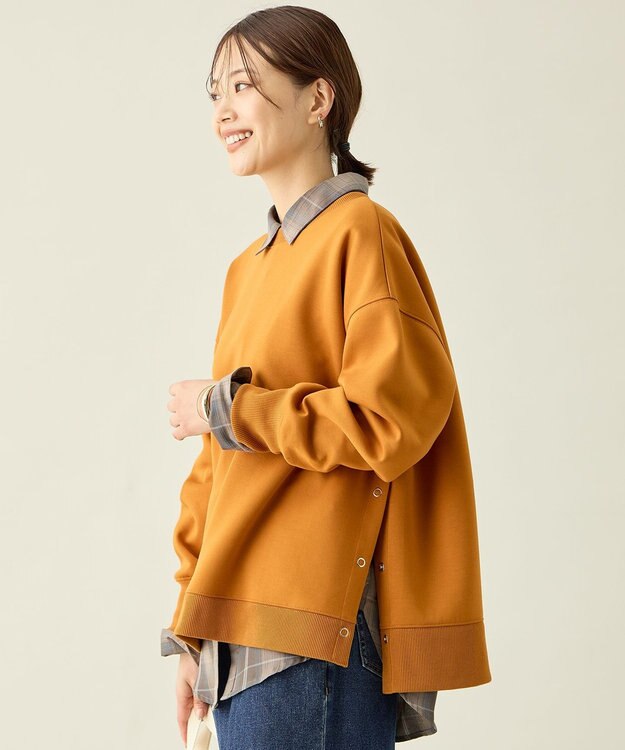 ANY L サイドドットダンボールトレーナー マスタード